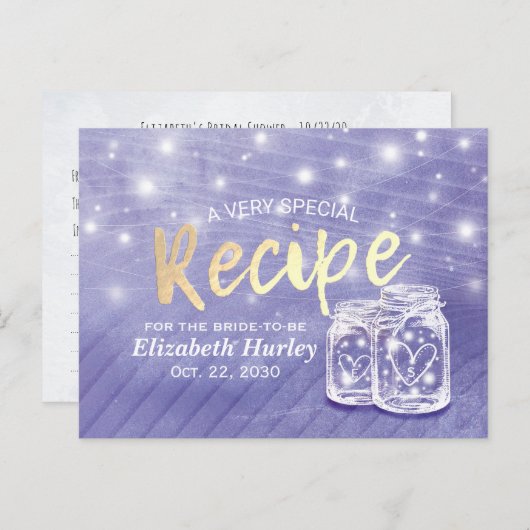 Paar Mason Jar String Light Vrijgezellenfeest Reci Uitnodiging Briefkaart (Voorkant / Achterkant)