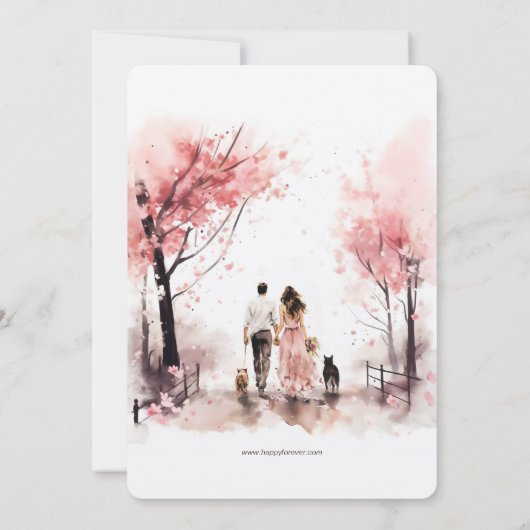 Paar met 2 Dog Waterverf Sjabloon Bruiloft Kaart (Achterkant)