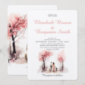 Paar met 2 Dog Waterverf Sjabloon Bruiloft Kaart (Voorkant / Achterkant)