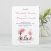 Paar met 2 Dog Waterverf Sjabloon Bruiloft Kaart (Staand voorkant)