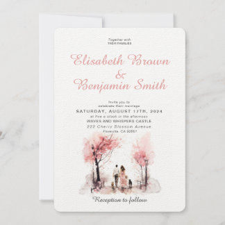 Paar met 2 Dog Waterverf Sjabloon Bruiloft Kaart