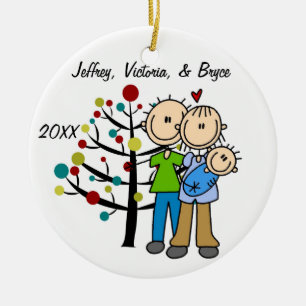 Paar met aangepast kinderfeest keramisch ornament