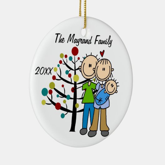 Paar met aangepast kinderfeest keramisch ornament (Rechts)