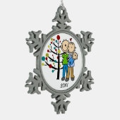 Paar met baby jongen gedateerd sneeuwvlok Ornament (Links)