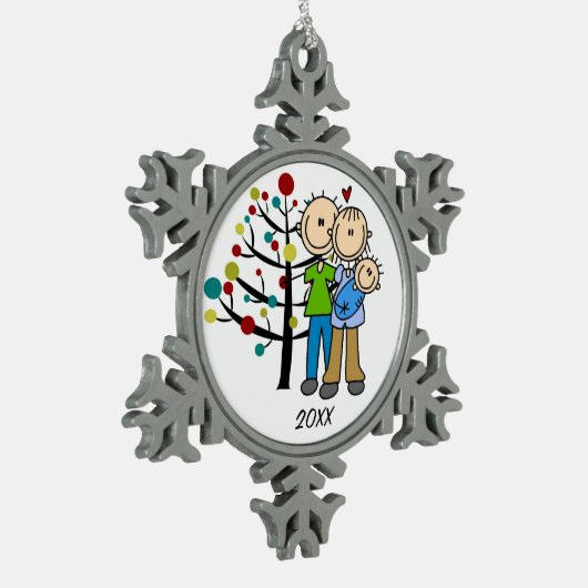 Paar met baby jongen gedateerd sneeuwvlok Ornament (Links)