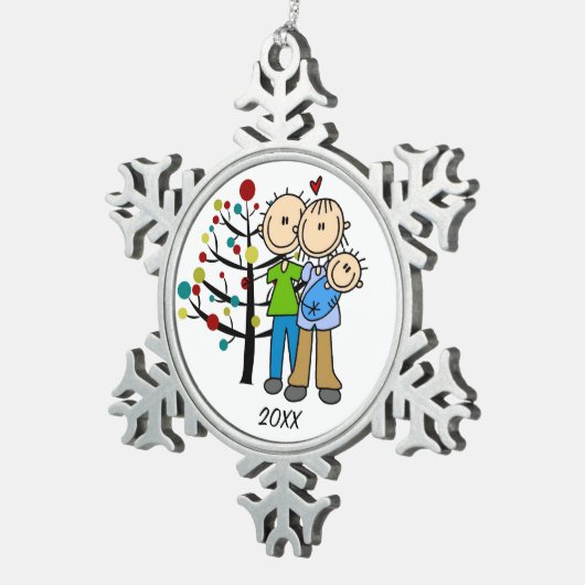 Paar met baby jongen gedateerd sneeuwvlok Ornament (Rechts)