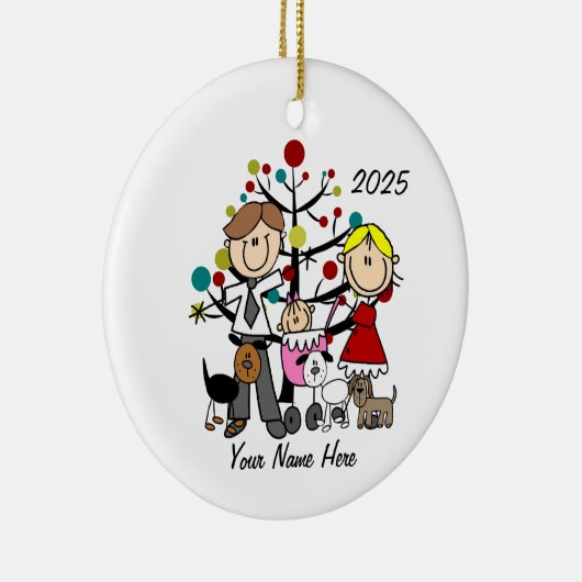 Paar met Baby Meisje Drie Honden Keramisch Ornamen Keramisch Ornament (Rechts)