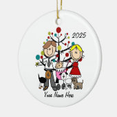 Paar met Baby Meisje Drie Honden Keramisch Ornamen Keramisch Ornament (Links)