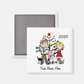 Paar met Baby Meisje Drie Honden Keramisch Ornamen Magneet (Voorkant / Achterkant)