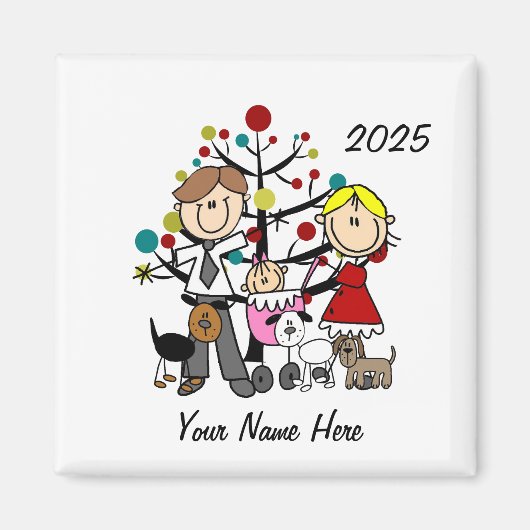 Paar met Baby Meisje Drie Honden Keramisch Ornamen Magneet (Voorkant)