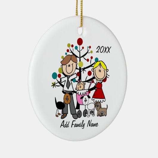 Paar met baby meisje drie honden keramisch ornament (Rechts)