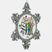 Paar Met Baby Meisje en Kat Sneeuwvlok Ornament (Links)