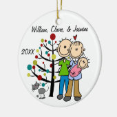 Paar met babymeisje en aangepaste kattenversiering keramisch ornament (Links)