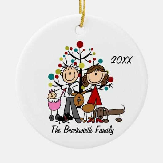 Paar met babymeisje Twee honden Keramisch Ornament (Voorkant)