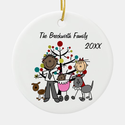 Paar met babymeisje Twee honden Keramisch Ornament (Voorkant)