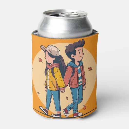 Paar met handen samen in de herfst blikjeskoeler (Blikje Voorkant)