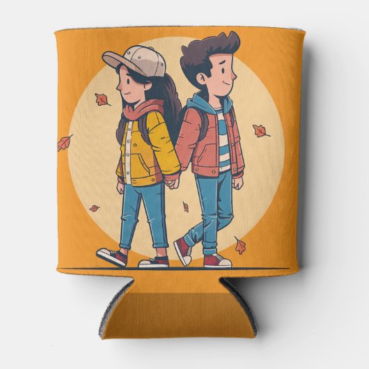 Paar met handen samen in de herfst blikjeskoeler (Voorkant)