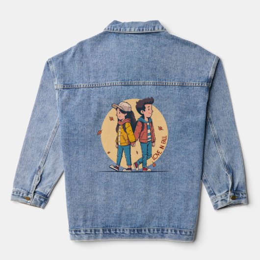 Paar met handen samen in de herfst denim jacket (Achterkant)