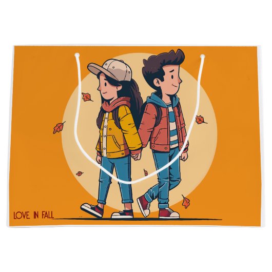 Paar met handen samen in de herfst groot cadeauzakje (Voorkant)