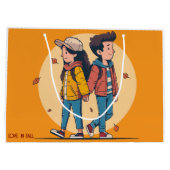 Paar met handen samen in de herfst groot cadeauzakje (Achterkant)