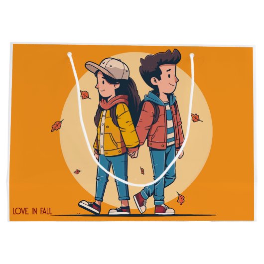 Paar met handen samen in de herfst groot cadeauzakje (Achterkant)