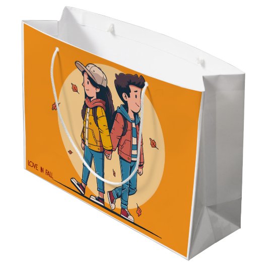 Paar met handen samen in de herfst groot cadeauzakje (Achterkant Gekanteld)