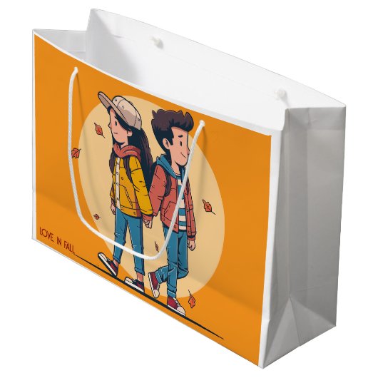 Paar met handen samen in de herfst groot cadeauzakje (Voorkant Gekanteld)