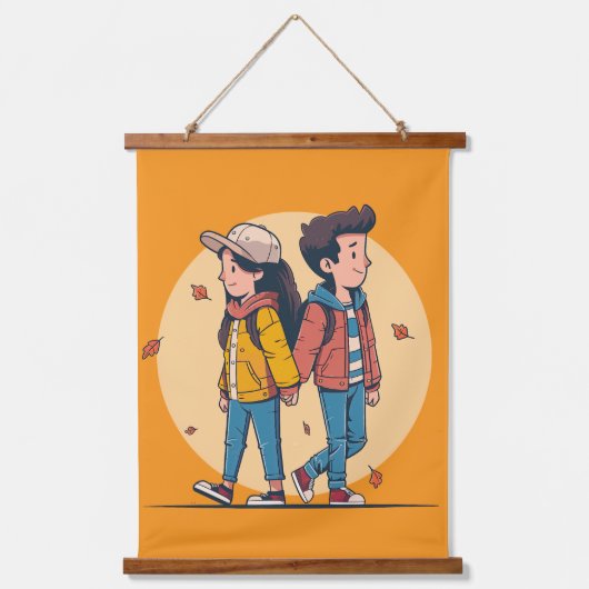 Paar met handen samen in de herfst hangend wandkleed (Voorkant)