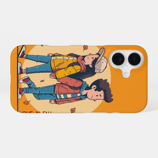 Paar met handen samen in de herfst iPhone 16 hoesje (Achterkant horizontaal)