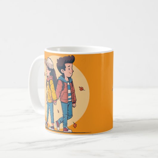 Paar met handen samen in de herfst koffiemok (Voorkant links)