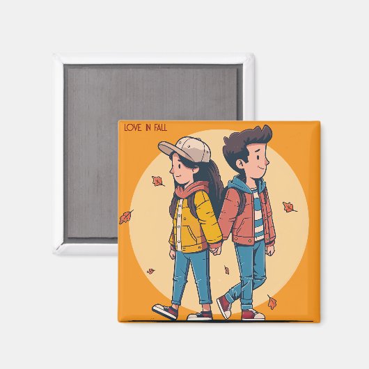 Paar met handen samen in de herfst magneet (Voorkant / Achterkant)