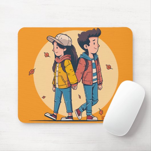 Paar met handen samen in de herfst muismat (Met muis)