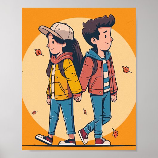 Paar met handen samen in de herfst poster (Voorkant)