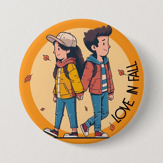 Paar met handen samen in de herfst ronde button 7,6 cm (Voorkant)