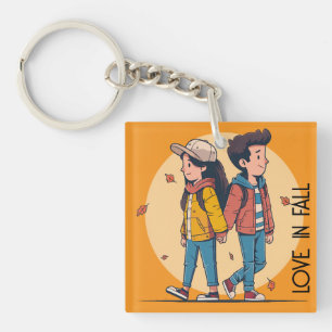 Paar met handen samen in de herfst sleutelhanger