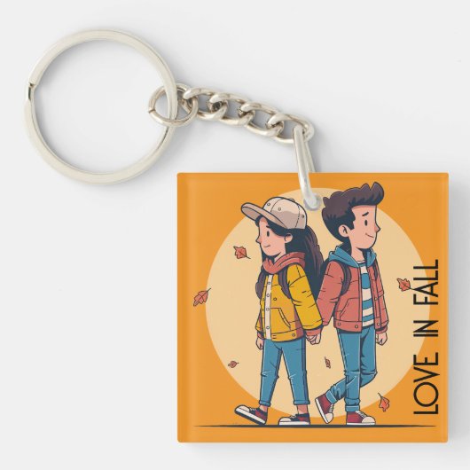 Paar met handen samen in de herfst sleutelhanger (Voorkant)