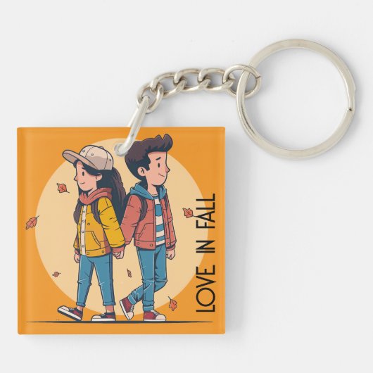 Paar met handen samen in de herfst sleutelhanger (Achterkant)