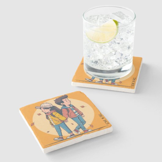 Paar met handen samen in de herfst stenen onderzetter (Zijkant)