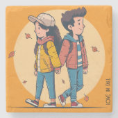 Paar met handen samen in de herfst stenen onderzetter (Voorkant)