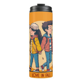 Paar met handen samen in de herfst thermosbeker