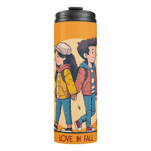 Paar met handen samen in de herfst thermosbeker (Voorkant)