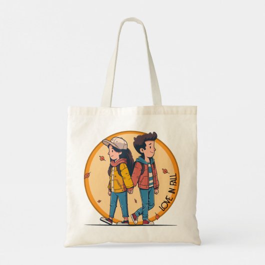 Paar met handen samen in de herfst tote bag (Achterkant)