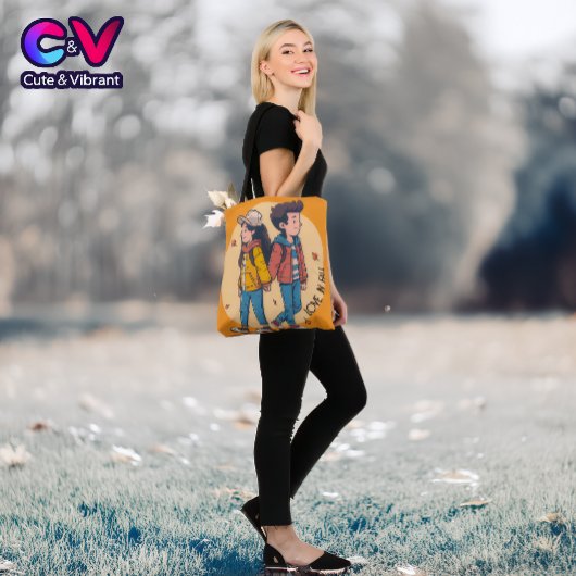 Paar met handen samen in de herfst tote bag