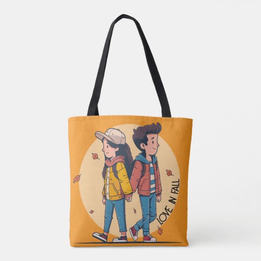 Paar met handen samen in de herfst tote bag (Achterkant)