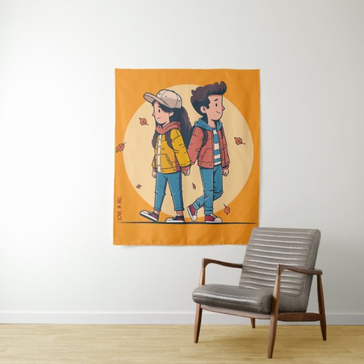 Paar met handen samen in de herfst wandkleed (In situ)