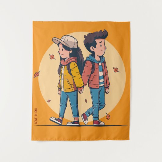 Paar met handen samen in de herfst wandkleed (Voorkant)