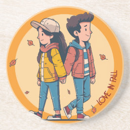 Paar met handen samen in de herfst zandsteen onderzetter