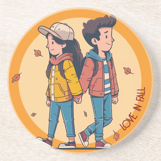 Paar met handen samen in de herfst zandsteen onderzetter (Voorkant)