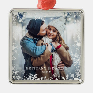 Paar met kerstfoto's - Snowflakes - overlay - rand Metalen Ornament