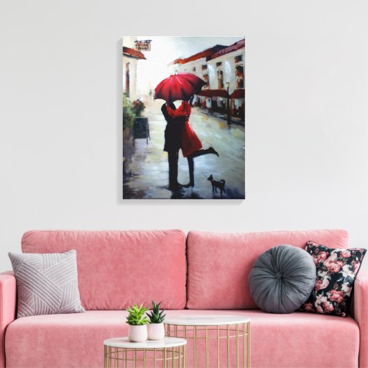 paar met paraplu en dog canvas (Insitu (Woonkamer))